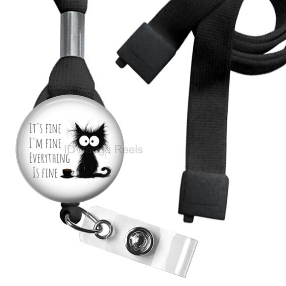 It's fine I'm Fine Everything Is Fine Lanyard Badge Holder Combo * Work Humor * - Picture 1 of 3